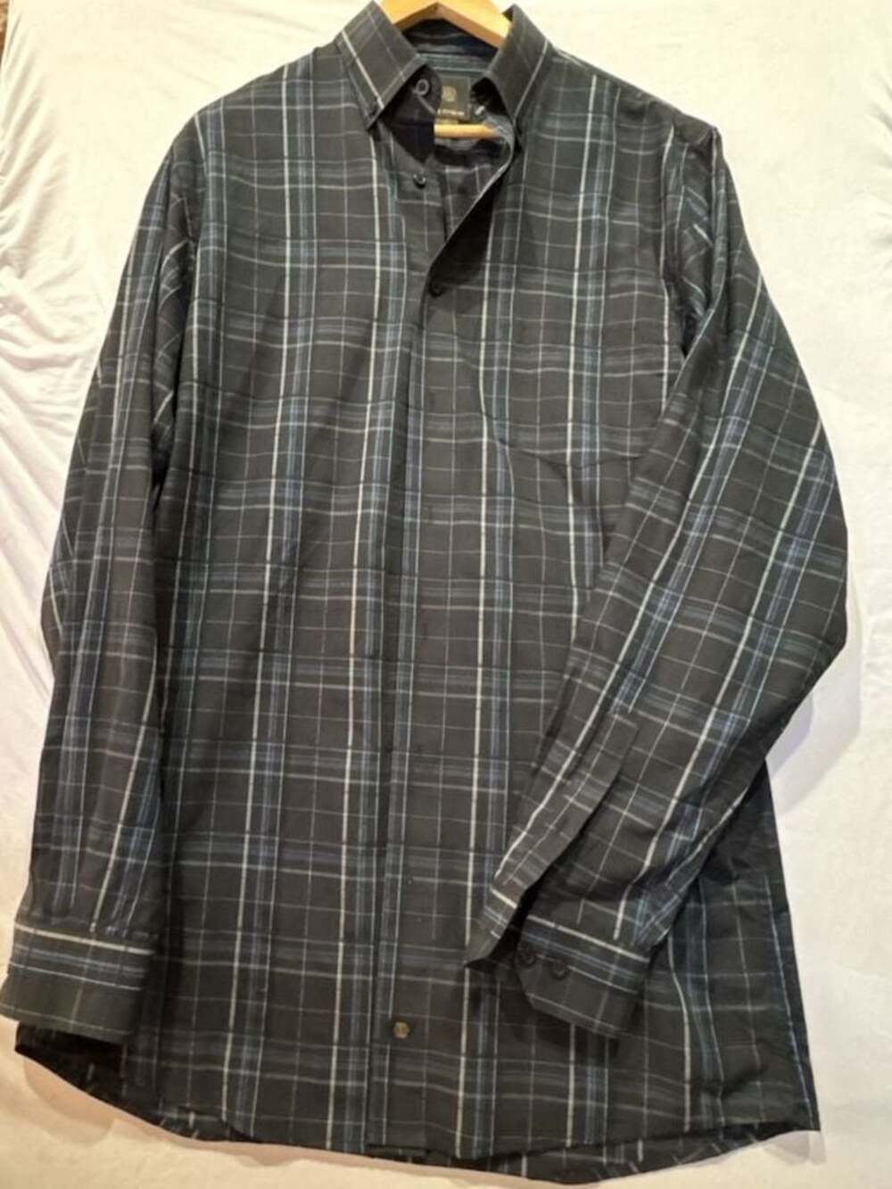 F/X Fusion Men's Long Sleeve Button Up Plaid Shirt Black and Blue Size LT